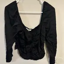 Black Ruffled Cropped Long Sleeve