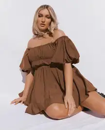 Princess Polly Dress Brown Mini Puff Sleeve Halton Size 0