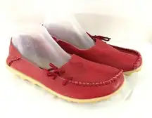 Kunsto Womens Leather Loafers Flats Slip On Pebbled Red Size 42 US 9