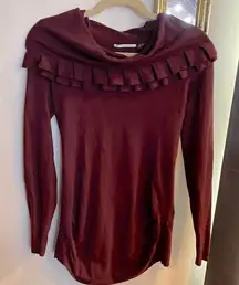 T. Tahari Ruffle Cowl Neck Sweater Maroon size Small