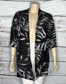 Catherines 3X 26/28 Black & Gray Leaf Print Open Front Mesh Cardigan Jacket