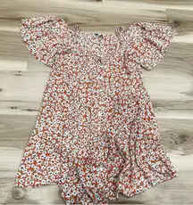 Patrons of Peace Orange Floral Off the Shoulder Ruffle Dress Women’s Small