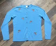 Wish for Joy blue Christmas button up long sleeve holiday candy cane top M