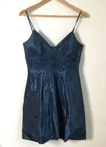 BCBG Paris V Neck Strap Dress Satin Blue Womens Size 10 Lined Party Cock…