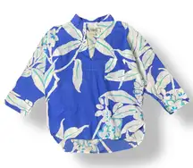 Natori Floral 3/4 Sleeve Blouse Womens‎ Size M Blue Boho Beachy