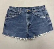 Wrangler Women's Blue Denim Cutoff Shorts Distressed Frayed Hem Size 34