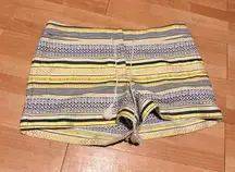 NWT Loft the riviera pompom colorful coastal Yellow striped ikat print shorts 14