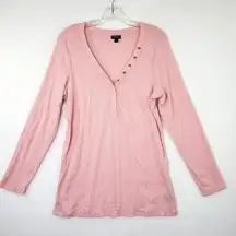 Torrid Top Women 2 Pink Cotton Modal Rib Curved Henley Long Sleeve Blouse Preppy