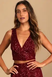 Lulu’s!  Burgundy Sequin Crop Top dress tank top size small!