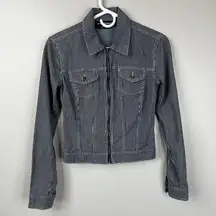 Norma Kamali Jacket Womens XS Denim Pinstripe Zip Front Long Sleeves