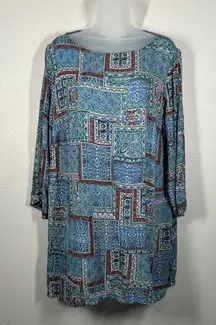 J.Jill Paisley Patchwork Print Long Sleeve Tunic Size Large