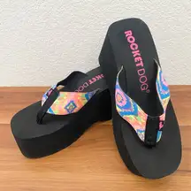 ROCKETDOG Rainbow Multicolored Platform Wedge Flipflop Sandals Size 8