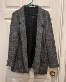 Soft‎ Surroundings Blazer Jacket Womens XL Black Gray Tweed Career Open Front