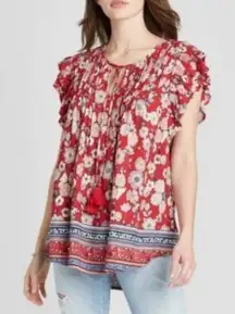 Knox Rose Top Blouse  Festival Boho Cottage core Babydoll Shirt SZ XL