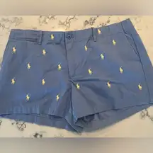 New Women’s Polo Ralph Lauren Blue Yellow Pony Shorts NWT 12