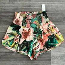 Aerie NWT  OFFLINE Real Me Smocked Shorts Women Medium Double Lined Tropical Boho