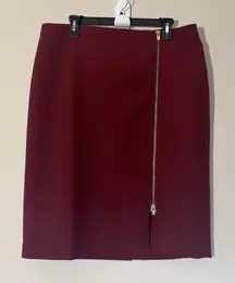 Talbots Burgundy‎ Red Maroon Zip Front Asymmetrical Knee Length Skirt Womens 14