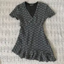 Zara W&B Collection Striped Crochet Faux Wrap Dress Green/White (Medium) beach