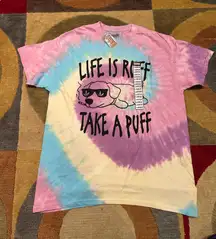 NWT Spencer’s Tie Dye Graphic Tee Shirt Dog Life Is Ruff Take A Puff Size Large