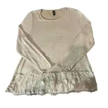 Alya Women’s Size Small - Cream Long Sleeve Crew Lace Detail Sweater