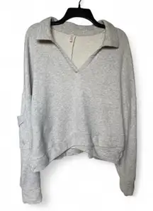 Free People Movement collared cropped sweatshirt in soft heather gray SZ Large