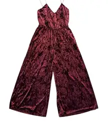 Burgundy Crushed Velvet sleeveless Wide Leg Romper Fall Holiday party attire