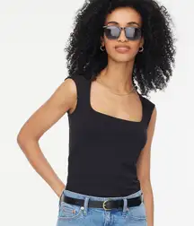 J.Crew Cap Sleeve Stretch Cotton Blend Squareneck Tank Top in Black, Size Medium