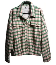 Like‎ Love Womens 2XL Plaid Flannel Shirt Jacket Shacket Green Tan Button Up
