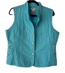 Talbots Quilted Vest Sleeveless  Pockets Snap Front Aqua Blue Size S Petites‎