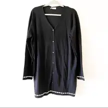 Grace Karin Black Cardigan Tunic Sweater With White Trim