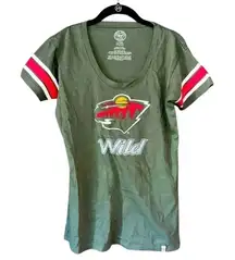47 Brand Minnesota Wild NHL Hockey T-Shirt Green Striped Sleeve‎ Logo Large C24