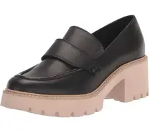 Dolce Vita Halona Lug-Sole Black Leather Platform Loafers Women's Size 8