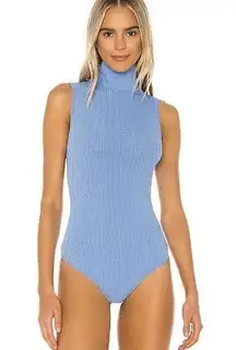 Free People  Intimately Free Take On The Turtle Neck Bodysuit Blue Lake XS