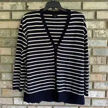 Talbots  Blue Stripe V-Neck Button Cardigan Sweater Size Medium Cotton Rayon