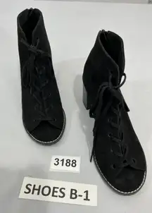 Womans Old Navy Size 8 Black Zip Up Lace Up Peep Toe Block Heel Booties