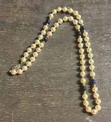 Vintage Pearl and Lapis Blue Bead Necklace
