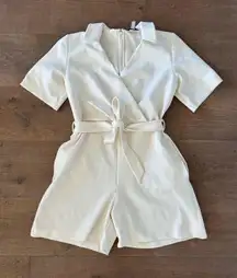 COS  belted wrap-effect playsuit tie cream ivory collared romper