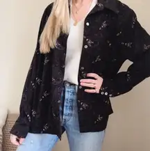 Vintage Paisley Faux Suede Button Up Collared Shirt in Chocolate Brown/Rust/Charcoal 