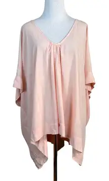 The Odells Top Womens Medium Pink Oversized Relaxed Fit V-Neck Short Sleeve New‎