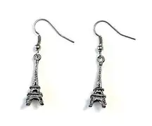 Eiffel Tower Earrings Silver Dangle Pierced Emily in Paris Retro Parisian Style