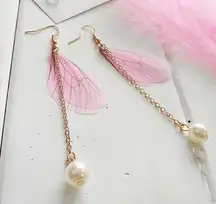 Butterfly Wings Pearl Drop Dangle Earrings