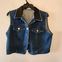 Vtg Wanted By Beads Beautiful Denim Vest cropped Size M