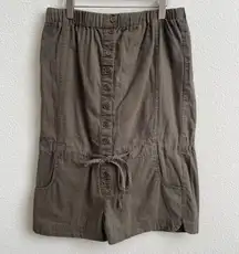 CHESLEY Khaki Olive Green Linen Strapless Button Up Waist Tie Romper Shorts