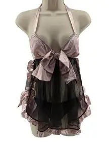 Victoria Secret Babydoll Lingerie Set Pink Bow Detail Womens Small