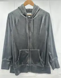 OFFLINE by Aerie Gray Full Zip Velour Hoodie Sweatshirt Jacket Pockets Medium