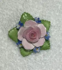 Vintage Crown Staffordshire England Porcelain Rose Brooch Pin Pink *Tiny Flaw