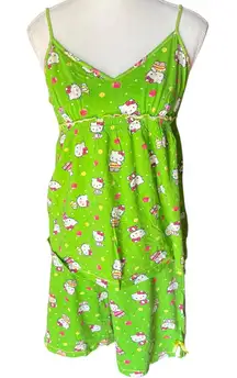 Hello Kitty Pajama Set Womens L Green Sanrio Cami Top and Shorts Cute‎ Sleepwear