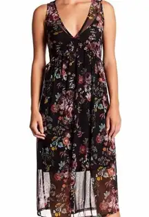 Black Floral Mesh  Midi Dress - Size Medium