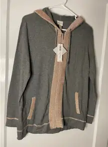 Zenergy by Chico's Gray‎ Shine Jacket Cotton Blend Full Zip Hoodie Women's small