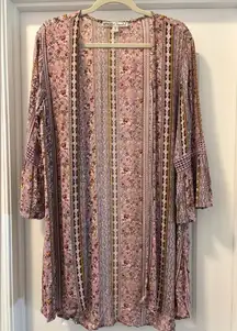 Gypsies & Moondust Ditsy Boho Floral Kimono Open Front Duster Size Large